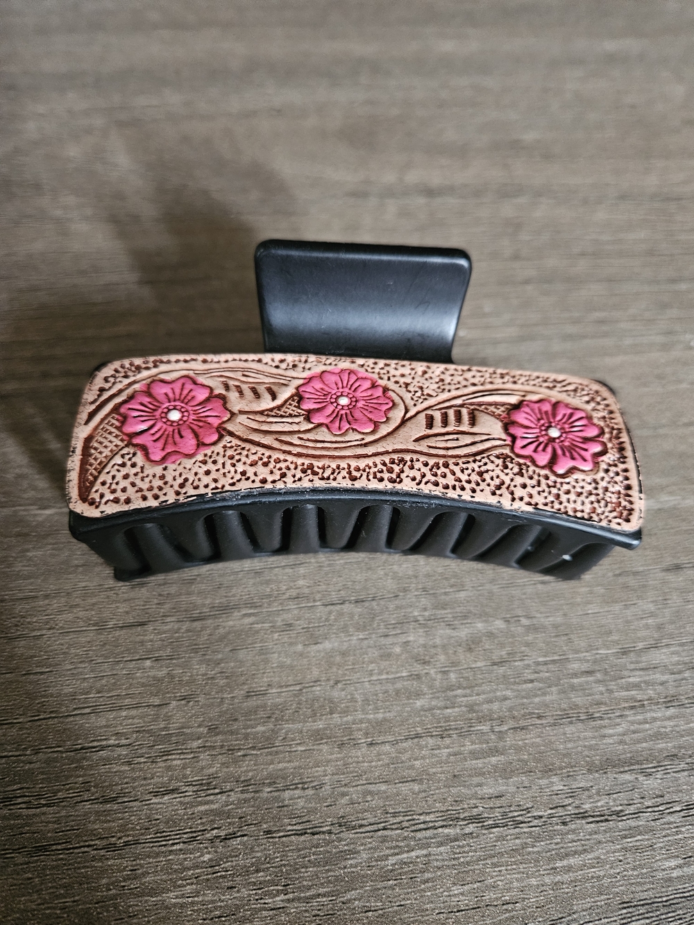 Pink Floral Leather Hair Claw Clip - Women Accessories - NWOT